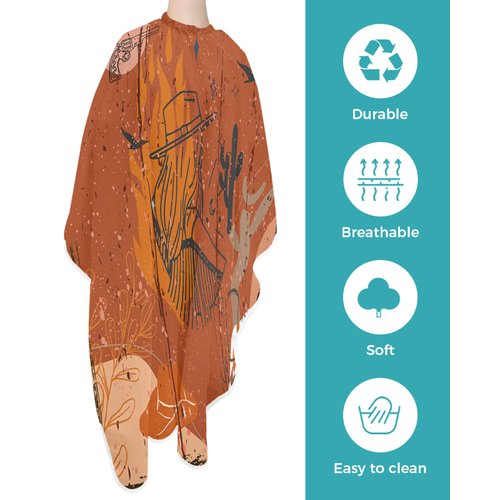 Vintage Boho Barber Cape - Salon Hair Cutting Cape for Women,Men,Kids,Adults,Old World Western Cowboy Abstract Plant Haircut Cape with Elastic Neckline Hairdressing Stylist Cape Gown Accessories