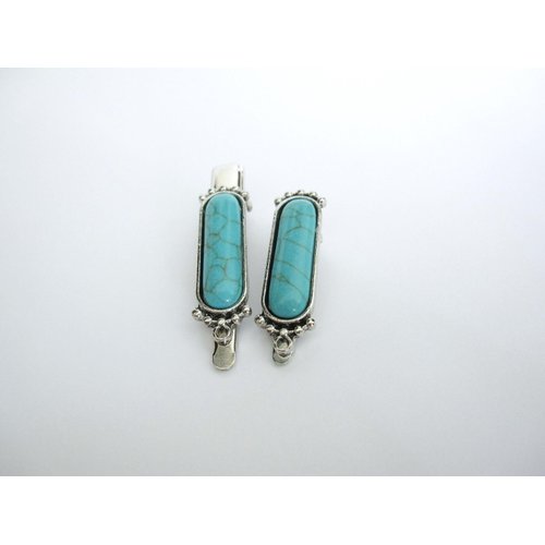 Generic Small turquoise blue stone silver metal alligator hair clip fine thin hair (Size: 1.25)