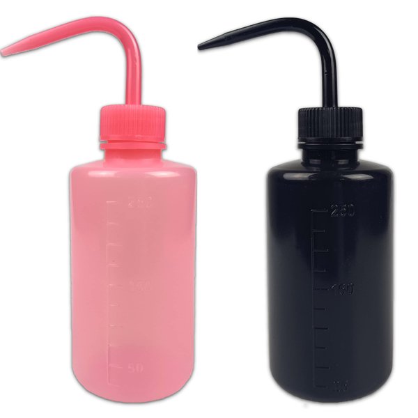 2Pcs 250ml 8.5oz Plastic Safety Wash Bottle,Narrow Mouth Squeeze Bottles for Tattoo Wash，Chemistry, Industry, Lab & Gardening-BlackRed