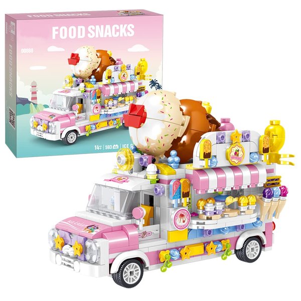 Ulanlan Ice Cream Truck Building Set for Age 8 9 10 11 12 Year Old Kids, Mini Blocks STEM Toy Building Sets for Girls, Girls Building Block Construction Kits, Best Birthday Gift for Girls 593pcs