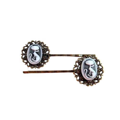 Handmade Retro Kitty Cameo Hair Bobby Pins