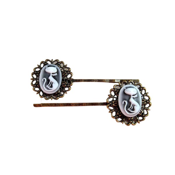 Handmade Retro Kitty Cameo Hair Bobby Pins