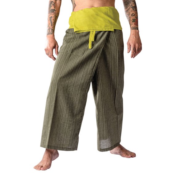 LannaPremium Thai Fisherman Pants for Men Women Yoga Pants Pirate Pants 2 Tone - Martial Arts Pants Green and Dark Green…