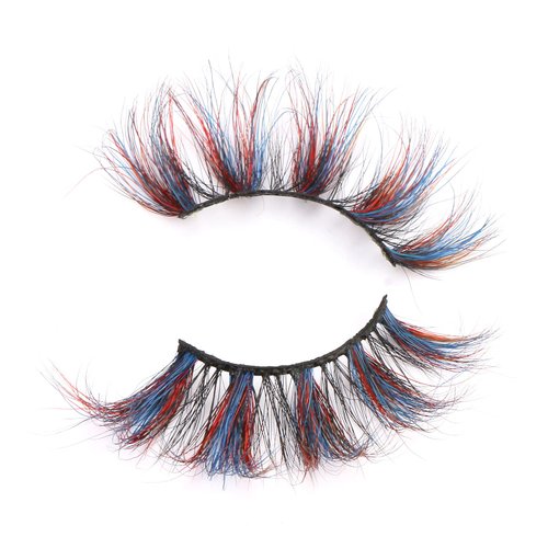 FOXSCOS 25mm Colored Eyelashes,Halloween 3D Mink Lashes with Color,Beautiful Natural Wispy Colorful False Eyelashes 1 Pair for Christmas New Year Party Ball Cosplay（blue red black 3 colors）