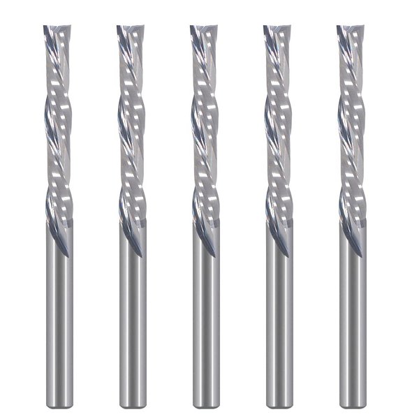 HOZLY 3.175mmX22mm Left Handed 2 Spiral Flute Bits Down Cut Carbide Endmill Cutter Pack Of 5