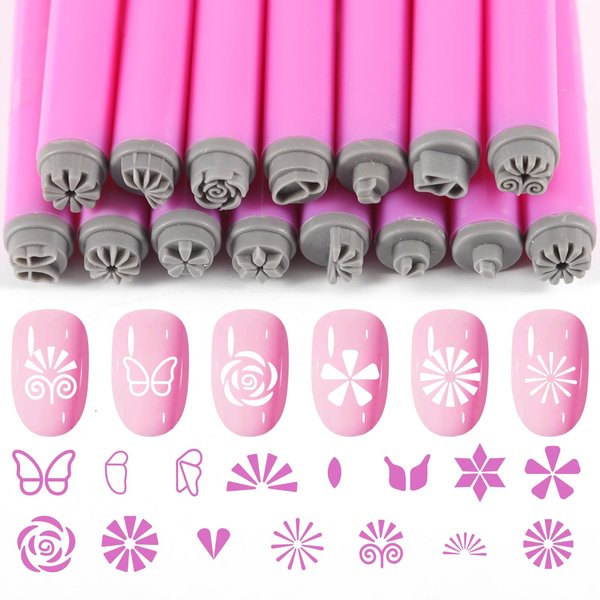 DANNEASY Nail Art Stamp Pen Set (15PCS), 3s Quick DIY Nail Design Tools with Unique Patterns - Easy to Use, Flower Nail Stamper Pen, Nail Art Pen for DIY Salon Nails Supplies