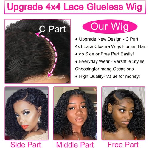 Apeasex Wear and Go Glueless Curly Human Hair Wig Pre Plucked Pre Cut Short Curly Bob Wig Human Hair 180% Density Deep Wave Human Hair Wigs for Black Women Glueless 4x4 HD Lace Closure Wigs 12 Inch…