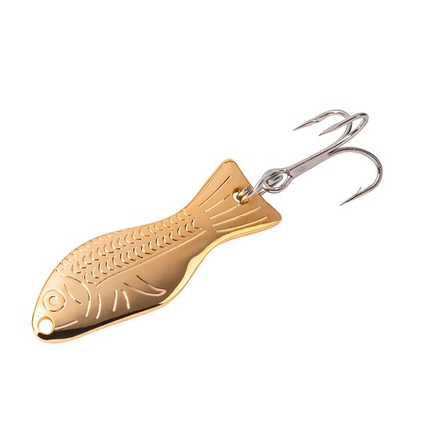 AL's Goldfish Lure Company, G300 Goldfish Freshwater Fishing Spoon Lure with Treble Hook for Trout, Salmon, Bass, Walleye, Northern Pike and Muskie. 1/2 oz. 2-3/4", 2 Hook, Gold
