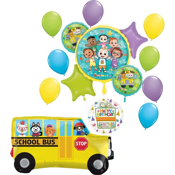 Anagram Cocomelon Birthday School Bus Party Supplies Foil and Latex Balloon Bouquet Decorations, BQ_4186