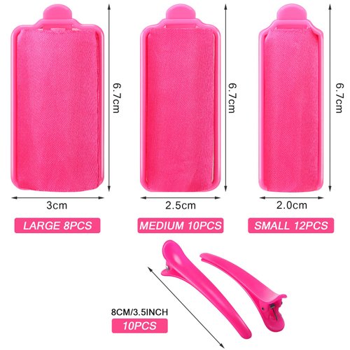 40 Pieces Sponge Hair Rollers Satin Rollers for Black Hair, Silk Rollers Foam hair Rollers Hair Curlers with Duck Teeth Hair Clips for Hairdressing Styling (Rose Red,Multi-size)