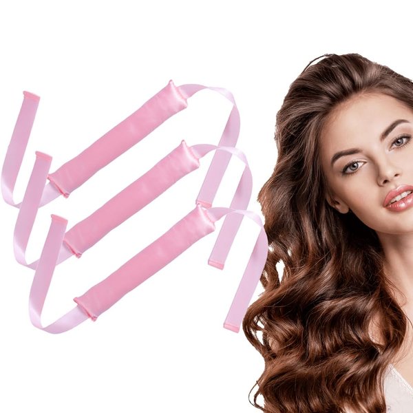 Heatless Hair Curler Heatless Curls Headband 3 Pcs No Heat Curling Rod Headband for All Hair Types Satin Hair Rollers Heatless Curling Set for Sleep in Overnight DIY Hair Rollers Styling Tool, Pink