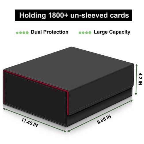 Card Deck Case for Trading Cards,Card Storage Box Holds 1800+ Single Sleeved Cards,PU Leather Magnetic Closure Commander Card Boxes Magic Card Holders Fit for Game Cards and Sport Cards (Black&Red)