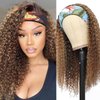 Ombre Highlight Headband Wig Human Hair #4/27 Colored Kinky Curly Headband Wig for Black Women Glueless None Lace Front Human Hair Wigs Brazilian Virgin Hair Wear and Go Wigs 150% Density 22 Inch