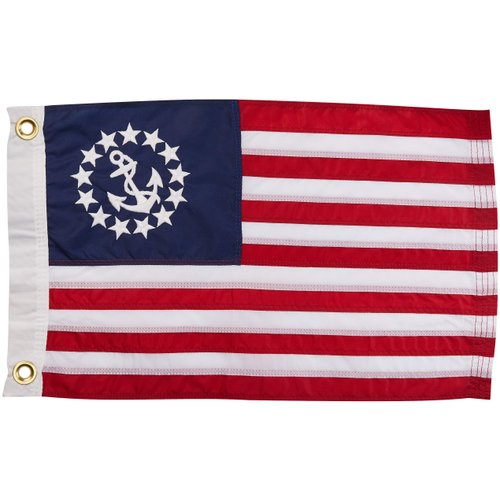 TAYLOR MADE PRODUCTS Sewn US Yacht Ensign Boat Flag, 3' x 5', American Red, White & Blue, Stars and Stripes, Marine Anchor Emblem, Embroidered Fade-Resistant Nylon Fabric, Brass Grommets - 8160