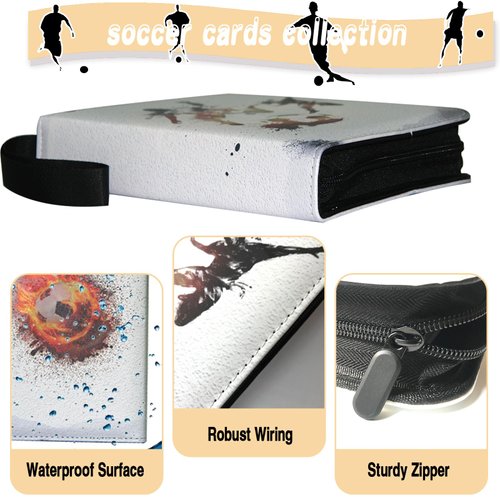 Soccer Card Binder, World Cup Card Binder 4 Pocket with 50 Removable Sleeves Fits 400 Sport Cards, 3 Ring Card Holder Binder with Zipper, Collector Storage Album