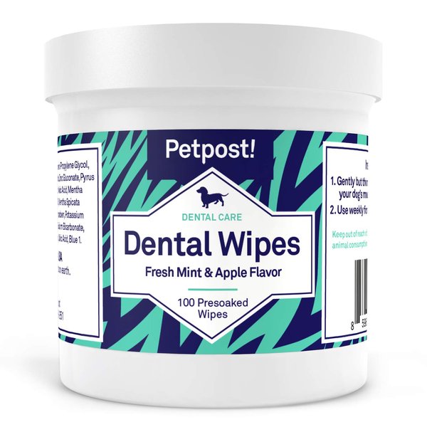 Petpost | Dental Wipes for Dogs - Bad Breath and Tooth Buildup Gone - Presoaked Pads in Natural Tooth Cleaning Solution 100 ct.