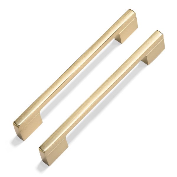 Goo-Ki 6 Pack 5 in (128mm) or 6-1/4 in (160mm) Hole Center Cabinet Pulls Light Brushed Brass Zinc Alloy Kitchen Drawer Pulls Drawer Handles,Cabinet Hardware 1816-BS-128