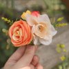 Fangsen Wedding Orange Ivory Rose Flower Hair Comb Boho Wedding Bridal Hair Accessory for Women and Girls Silver