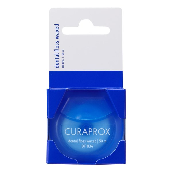 Curaprox Dental Floss DF 834 - Waxed Microfiber Mint Floss for Narrow Spaces - 50m