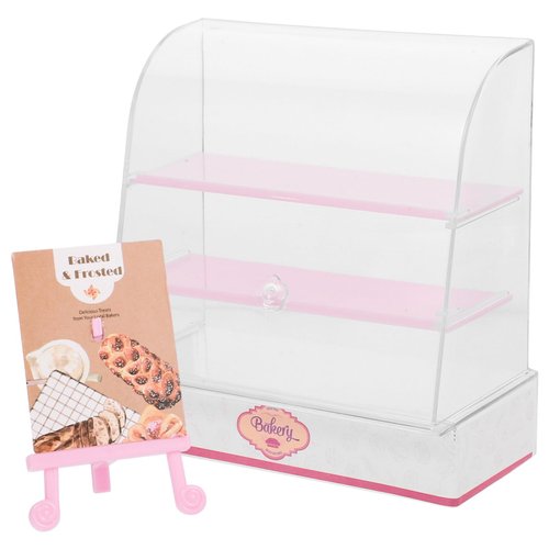 ibasenice Miniature Bakery Case, Dollhouse Cake Bread Stand Display Cabinet 1:12 Scale Mini Food Display Cabinet Model with Sliding Door for Dollhouse Store Scene Decoration Pink