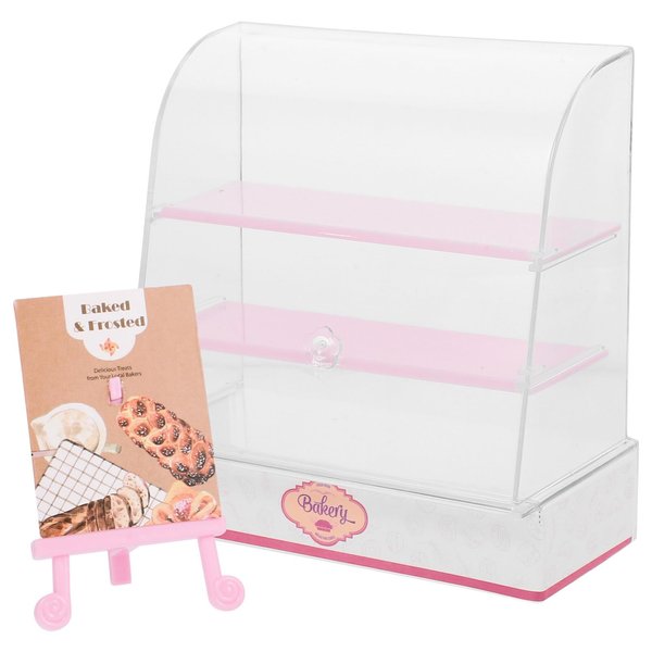 ibasenice Miniature Bakery Case, Dollhouse Cake Bread Stand Display Cabinet 1:12 Scale Mini Food Display Cabinet Model with Sliding Door for Dollhouse Store Scene Decoration Pink