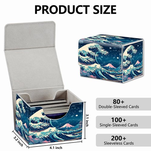 Strong Magnet Card Case Deck Box Mtg Card Box Playing Card Box Magic Deck Box Tcg Up to 200 Cards Creative Pattern Trading Card Storage Box for Collectible Card Games, Blue Wave