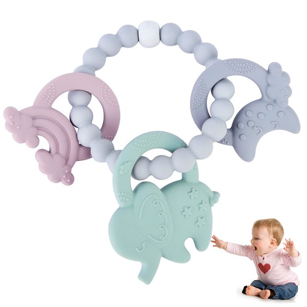 Baby Teething Toys, Silicone Teething Relief Toys, Baby Chew Toys for Sucking Needs, Infant to Toddler Teether, Food-Grade Silicone, Elephant Shape