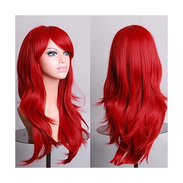 Southsky Womens/Ladies 70cm Red Color Long CURLY Cosplay/Costume/Anime/Party/Bangs Full Sexy Wig (wigs-92)