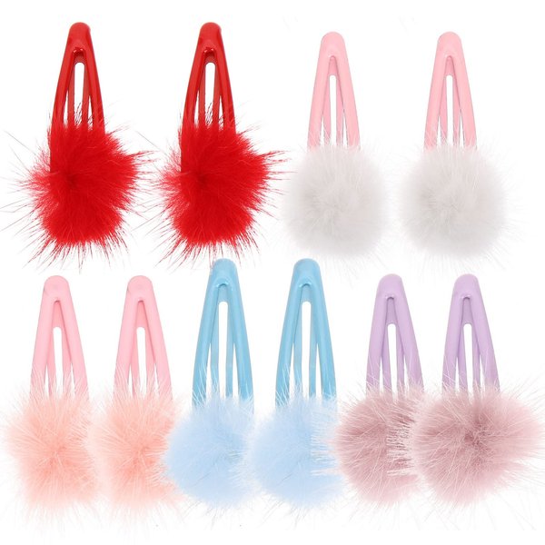 Beaupretty Hair Clips for Girls, 10 Pieces Pompom Ball Hair Clips Plush Ball Hair Clips No Slip Metal Snap Hair Bang Clips Cute Cute Girls Barrettes Pom Pom Hair Barrettes