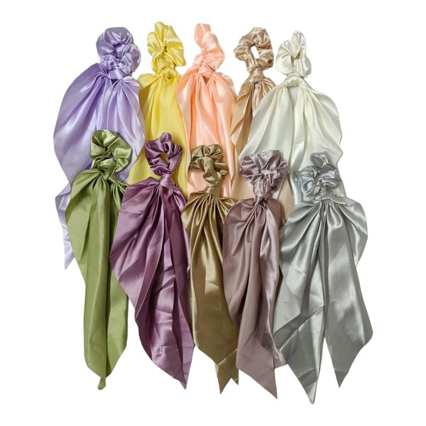Silk Hair Scarf Scrunchies: 12-Piece Set With Elegant Satin Bow Eng/Pestal Colors Accents For Versatile Styling Options