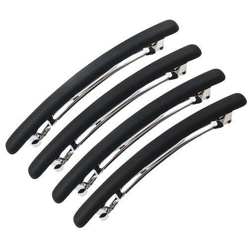 4.3" Long Shiny Curved Steel French Barrettes for Thick Hair Acrylic Hair Barrettes Chic Ponytail Hair Clips for Styling Long Hair,4pcs (Black)