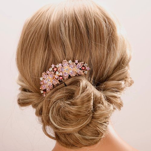 Aimimier Flower Crystal French Hair Comb Sparkling Rhinestone Gem Side Combs Long Teeth Hair Piece Wedding Hair Accessories for Women Girls(Purple)