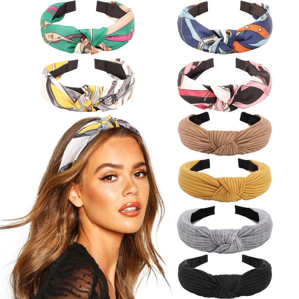 AQOKKA 8 PCS Knotted Headbands for Women Non Slip Wide Hair Bands for Women's Hair Fashion Head Band Hair Accessories for Women