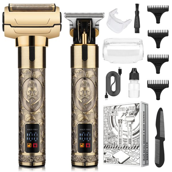 Dumite Professional Hair Clippers for Man,Electric Shavers Razor T-Blade Hair Trimmer, Men’s Grooming Kit Cordless Barber Trimmer Bald Shavers with 4 Guides & 3 Foil Head (bronze)