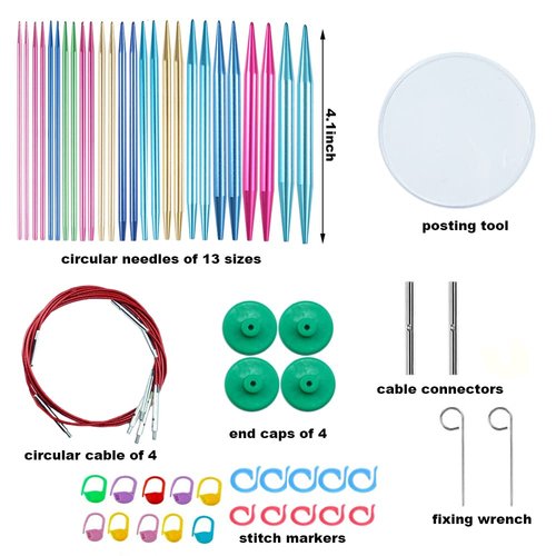 Weabetfu 60pcs Interchangeable Circular Knitting Needles Set with Case 13 Pairs of Aluminum Circular Knitting Needle for Handmade DIY Knitting with Knitting Accessories,(2.75mm-10mm)