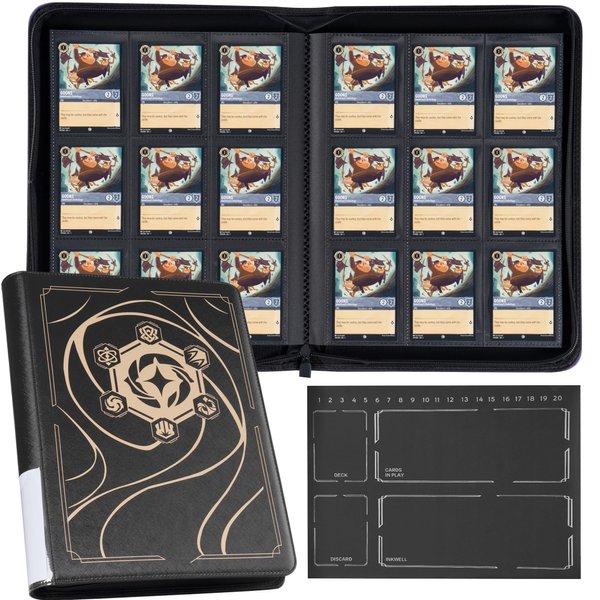 Binder for Lorcana Cards, Premium 9 Pocket Trading Card Album with 500 Pockets & Playmat Compatible with Lorcana Cards, Tokens and Rules sheet - Classic Black