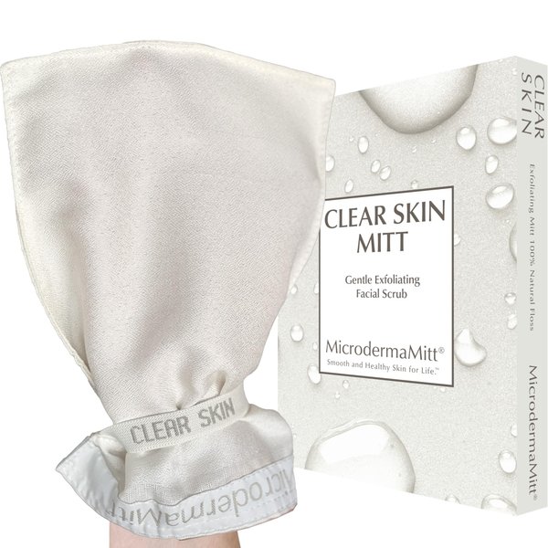 MicrodermaMitt Clear Skin Exfoliating Mitt for Face & Neck, Gentle Dead Skin Remover Glove, Facial Scrub Clears Blackheads, Unclogs Pores, Evens Skin Tone & Texture, No Chemicals, Lasts 6+ Months