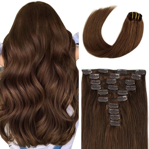 SixStarHair 180g Clip In Hair Extensions Brown Remy Virgin Brazilian Hair Extensions Clip In 10 Pieces 20inch Double Wefted Thick Sew In Hair Extensions [Color 4 Chocolate Brown 20inch]