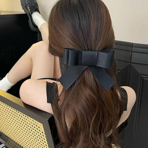 TUCEWP Black Bow Hair Clips for Women Girls Ribbon Bowknot Alligator Hair Clips for Long Thick Hair French Big Satin Bow Ponytail Holder Nonslip Acrylic Hair Barrette Hairpins Sweet Hair Accessories