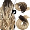 Moresoo Balayage Tape in Hair Extensions Human Hair Ombre Tape in Extensions Balayage Brown to Caramel Blonde Mix with Blonde Hair Extensions Tape in Human Hair 24 Inch #2/27/613 20pcs 50g