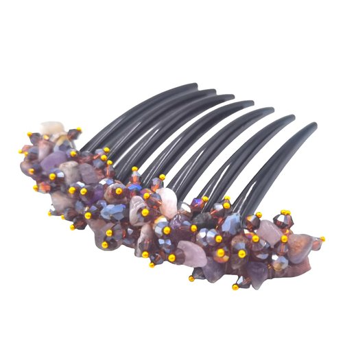 Side Comb French Twist Hair Comb Hair Accessories Decorative Hair Wedding Hair Accessories Ornamented Along top of Heading with Stone (Purple)