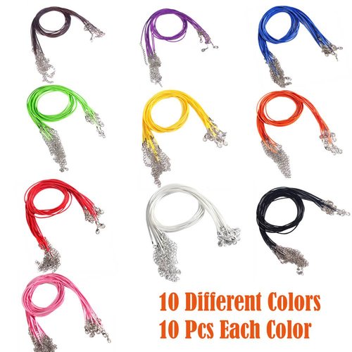 Paxcoo 100 Pcs 18 Inches Waxed Cotton Necklace Cord for Jewelry Making Mix Color