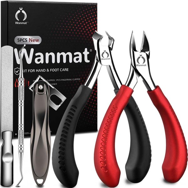 5 in 1 Professional Toenail Clippers for Thinck & Ingrown Nails, Upgraded Podiatrist Toe Nail Clippers for Men, Sharp Blade Nail Cutter Set, Wanmat