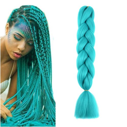 Braiding Hair Cyan Kanekalon Braid Hair Extensions for Box Braids Hot Water Setting High Temperature Synthetic Fiber (A27-1Pack)