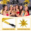 Black and Gold Birthday Decorations, Gold and Black Party Decorations for Men Women, Happy Birthday Decorations with Tablecloth, Happy Birthday Banner Backdrop Star Foil Balloons Bday Decor for Men