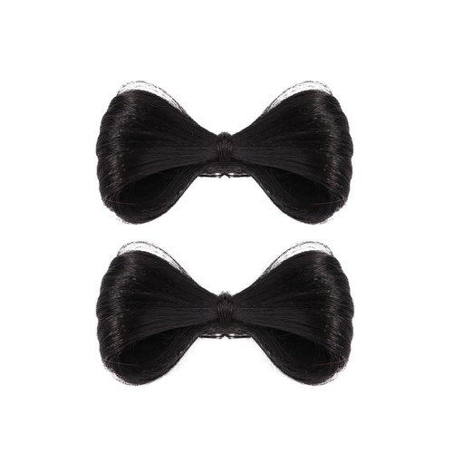 Pokinge 2pcs Black Bowknot Wig Clips, Natural Fake Hair Extensions Ponytails Hair Bows, Party Hair Styling Tools Hair Clips Accessories for Girl Women