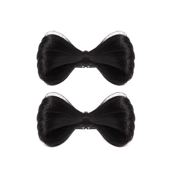 Pokinge 2pcs Black Bowknot Wig Clips, Natural Fake Hair Extensions Ponytails Hair Bows, Party Hair Styling Tools Hair Clips Accessories for Girl Women