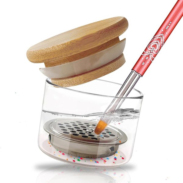 MOLILON Nail Brushes Washing Cup, Dappen Dish with Lid & Mesh Layered Acrylic Nail Brush Cleaner Nail Art Brushes Washer for Nail Sequins Glitter Powder Manicure Brush Clean Cup Nail Tool