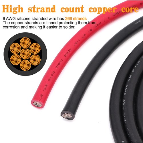 Taukealugs 6 AWG Gauge Wire UL1015 Battery Power Tinned Oxygen Free Copper OFC Welding Cable Boat Inverter Red Black Total 13.1FT and Lugs Terminal Connectors with Heat Shrink Tube