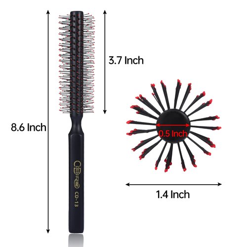 Small Round Hair Brush for Blow Drying Short, Thin, Fine Hair, Wooden Styling Blowout Roller Hairbrush with Soft Nylon Bristles, Both for Men & Women, 1.4 Inch